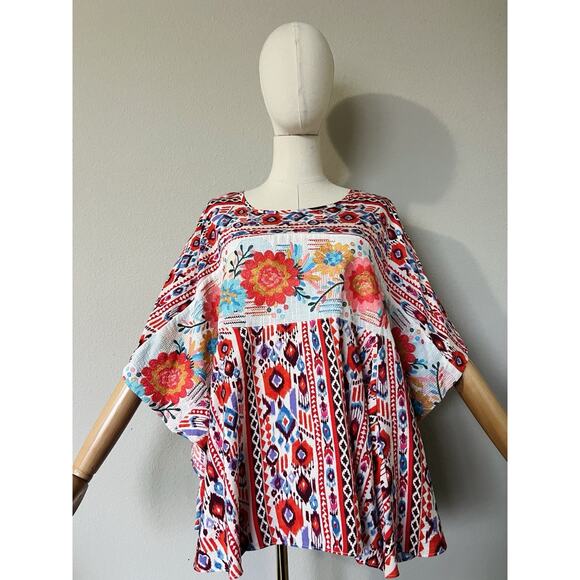 SAVANNA JANE Women's Floral Embroidered Poncho Tunic Top Red Blue Size M/L - Picture 6 of 16